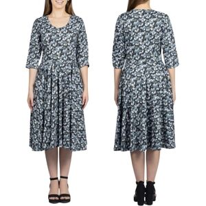 Svaha Bears and Mountains 3/4th Sleeves Full Twirl Dress Medium